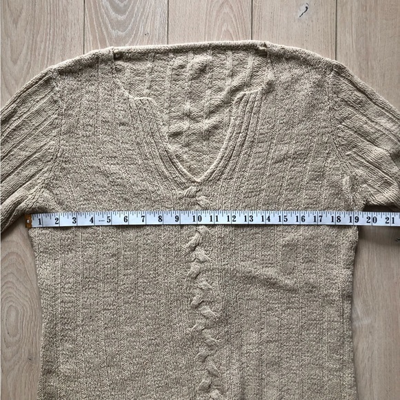 Y2K Flare Sleeve V Neck Cable Knit Sweater in Beige - Picture 2 of 7